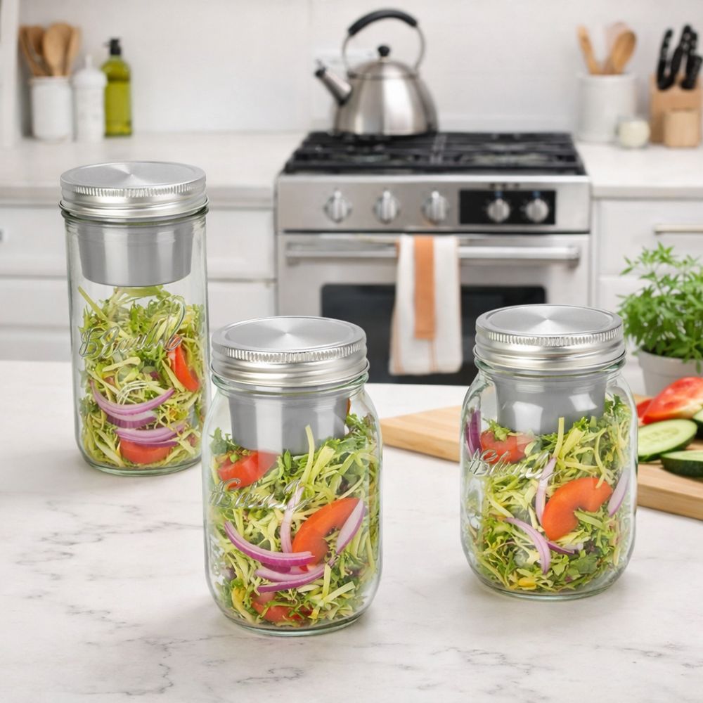 16/24オンス サラダガラスジャー 広口 ソースカップ付き - Meal Prep Jar Salad のレビューと価格