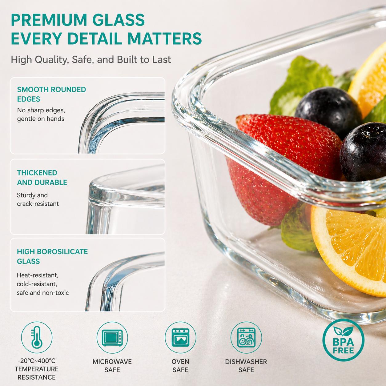 8個入り ホウケイ酸ガラス製食品保存容器 気密性のある漏れ防 - Meal Prep Glass Containers With Lids のレビューと価格